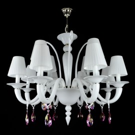 Lustre 12 bras blanc neige à décor de cristaux colorés - variation