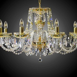 Lustre à 6 bras en cristal haut émaillé sur fond doré