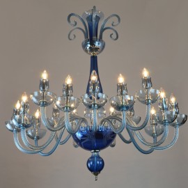 Lustres bleus en verre lisse décorés de gravures dans le style Murano