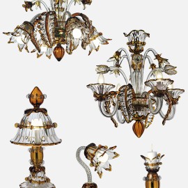 Collection de lustres et de lampes de Murano en verre ambré et transparent