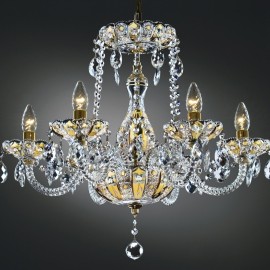 Lustre à 6 bras en cristal haut émaillé sur fond doré