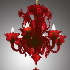 Lustre MURANO rouge rubis « Chardon et coquelicots » &amp; Poulpe rubis