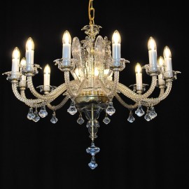 Lustre en verre à 12 ampoules fait sur mesure dans le style Murano - feuilles et fleurs en verre
