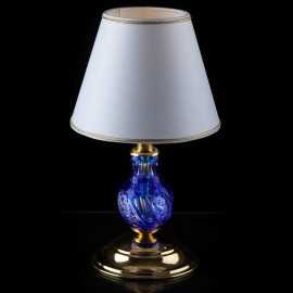 Revente de stock - 5 types de lampes de table colorées en verre soufflé taillé - bleu, violet, vert, rouge et transparent.