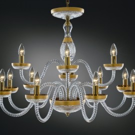 Lustre en cristal "SOPHIA" et verre décoratif de table orné d'une décoration mate dorée