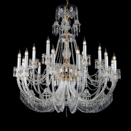 18-arm castle crystal chandelier with decorated glass arms (cut bells and pointed prisms)