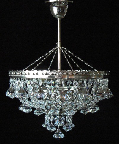 Lustre en cristal à panier avec 3 ampoules et pendentifs en forme de diamant