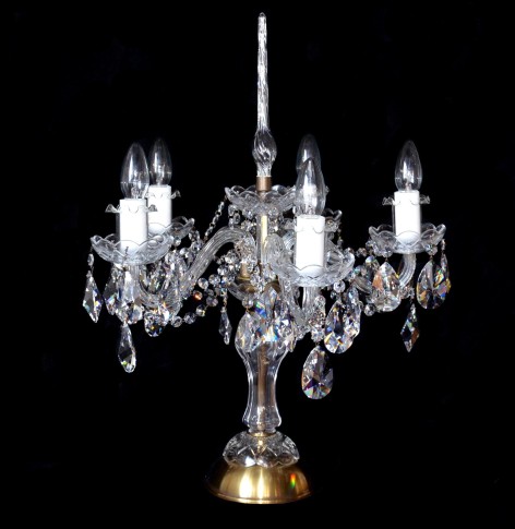 Lampe de table à 5 bras en cristal avec amandes en cristal de Swarovski - laiton ANTIQUE