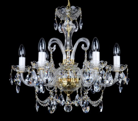 6 Arms design crystal chandelier with cut crystal almonds and glass horns