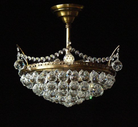 6 bulbs basket crystal chandelier with cut crystal balls - ANTIK brass