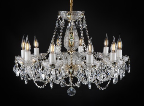 Lustre traditionnel en cristal tchèque à 10 bras, PK500 taillé à la main