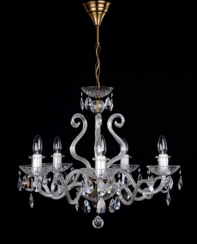 Lustre de design en laiton antique à 5 bras de lumière en cristal