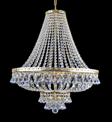 Lustre en cristal à panier de strass à 6 ampoules - Octogones taillés et pendentifs en forme de diamant
