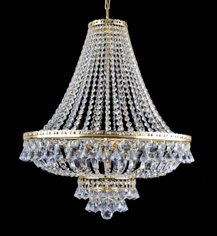 Lustre en cristal à panier de strass à 6 ampoules - Octogones taillés et pendentifs en forme de diamant