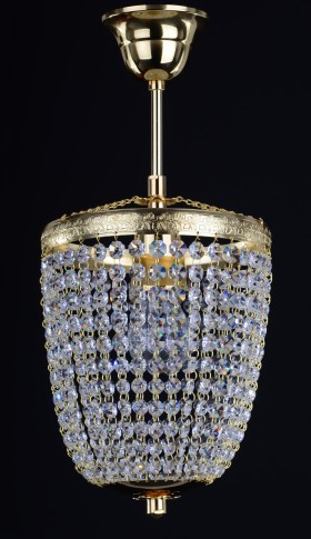 Lustre en cristal de panier à 1 ampoule avec chaînes en cristal de strass taillé