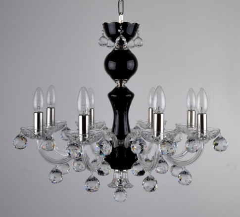 Lustre à 8 bras en cristal noir avec des boules en cristal taillé - Argent