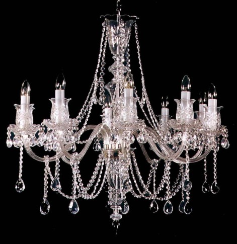 Antique looking 10 Arms Crystal chandelier with hand cut glass tulips