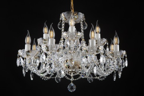 Lustre haut à 12 branches - Cristal PK500 taillé en dentelle avec émail épais sur fond doré