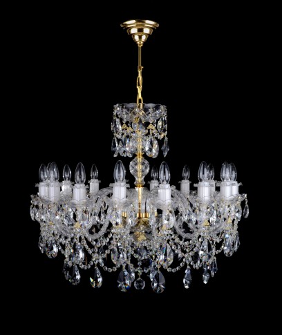 Lustre traditionnel en cristal tchèque à 16 branches, en verre torsadé.