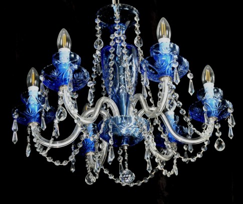 Lustre en cristal bleu à 6 bras