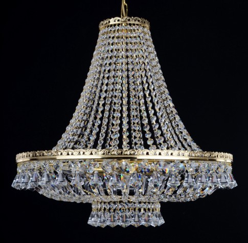 Lustre en cristal à panier avec 6 ampoules avec chaînes en cristal de strass et garnitures en forme de diamant