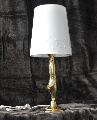 Lampe de table en cristal à 1 ampoule en laiton moulé avec abat-jour en textile blanc
