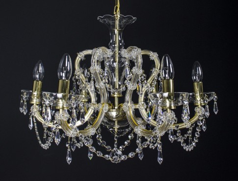 Lustre en cristal de Marie-Thérèse doré avec 6 bras en métal