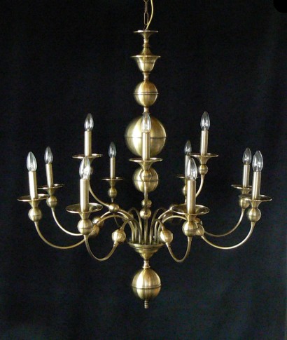 12 Arms stained Dutch chandelier made of manually pressed brass parts ANTIK