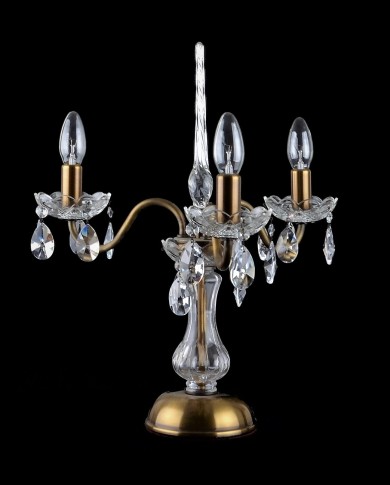 Lampe de table à 3 bras en cristal taillé et amandes taillées - laiton teinté ANTIQUE