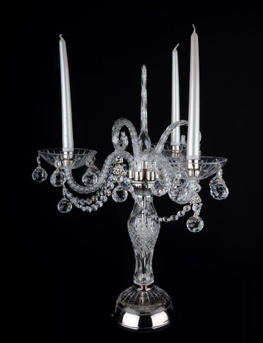 Chandelier à 3 bras en argent avec boules en cristal taillé