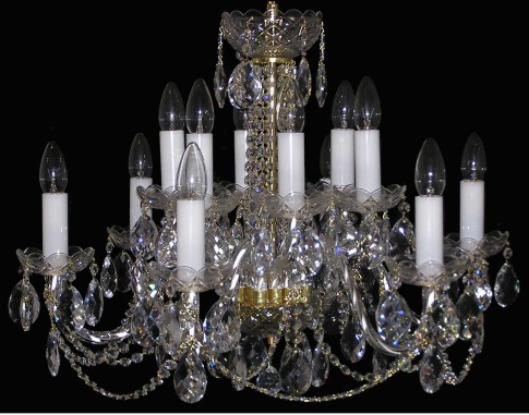 12 Arms glass crystal chandelier with cut crystal almonds