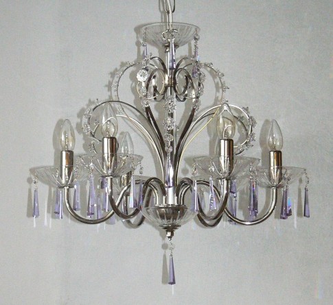 Lustre en cristal simple à 6 bras avec sabots en cristal taillé de couleur pourpre