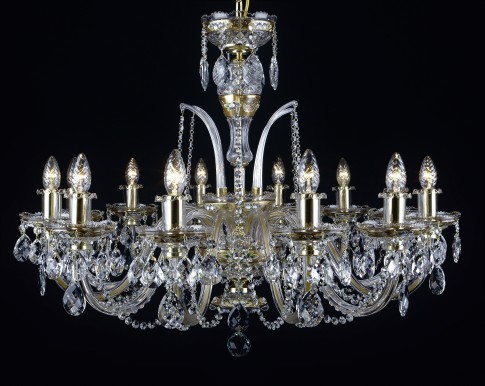 Lustre de luxe en cristal doré à 12 bras