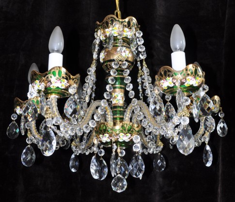 Lustre en cristal vert avec 6 bras et décoration en HE