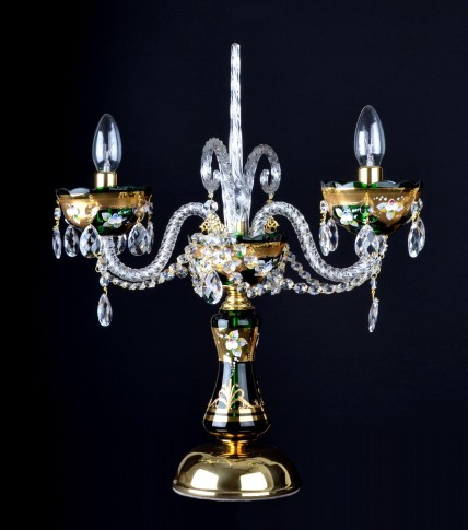Lampe de table de luxe en cristal vert avec 3 ampoules
