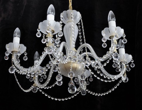 Lustre à six bras en cristal avec verre sablé blanc