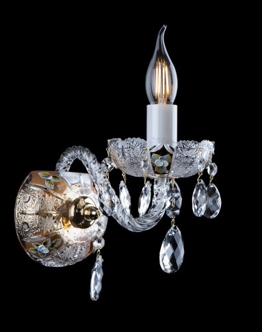 Bohemian wall sconce made of cut crystal glass decorated with hand cut, gilding and high enamel painting.