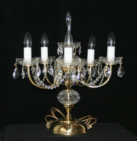 Lampe de table à 5 bras en cristal taillé avec amandes taillées - laiton poli