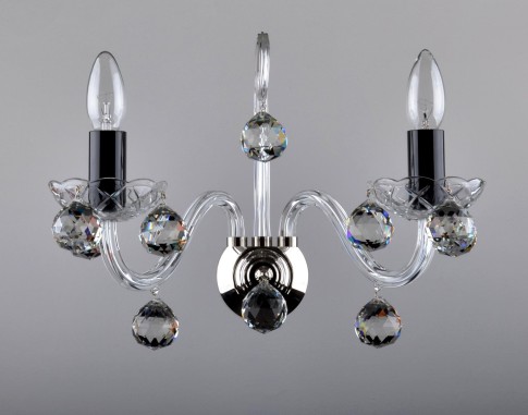 Applique moderne en cristal noir à 2 bras en verre