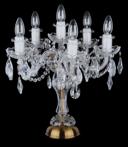 Lampe de table décorative en cristal avec six ampoules - laiton antique, amandes en cristal
