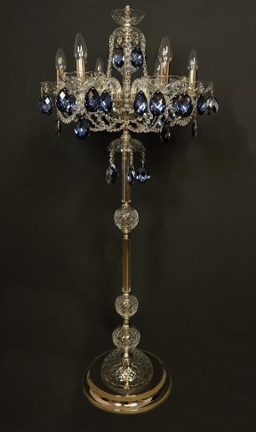Lampe à 6 bras décorée de grandes amandes gris-bleu