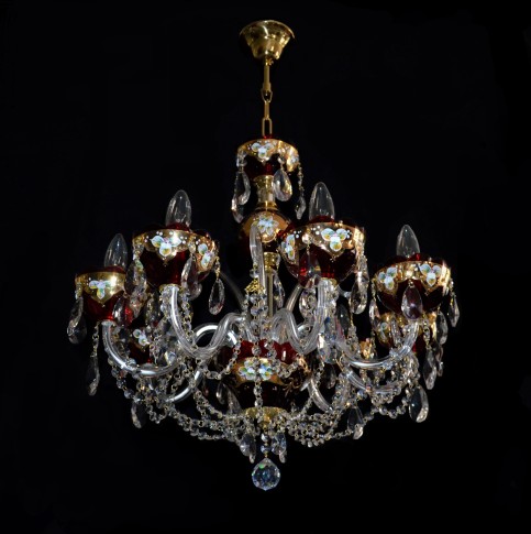 Lustre rouge rubis à 8 bras pour locaux commerciaux (orfèvres, bijoutiers)