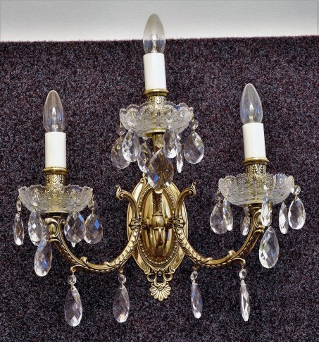 Luxury 3 Arms Cast brass wall light with PK500 hand cut & Crystal almonds