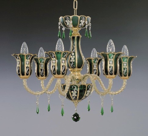 Lustre en cristal vert de verre d'art lambrissé