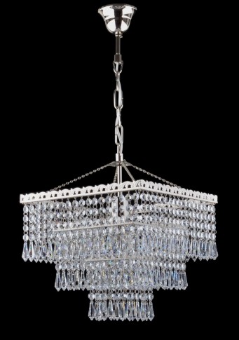 Lustre en cristal de strass carré argenté à 1 ampoule - Octogones taillés et gouttes