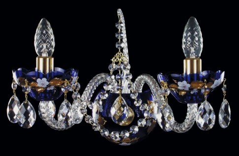 Dark blue crystal wall sconce with two bulbs