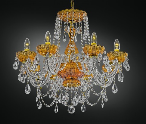 Lustre de luxe à 8 ampoules en cristal jaune