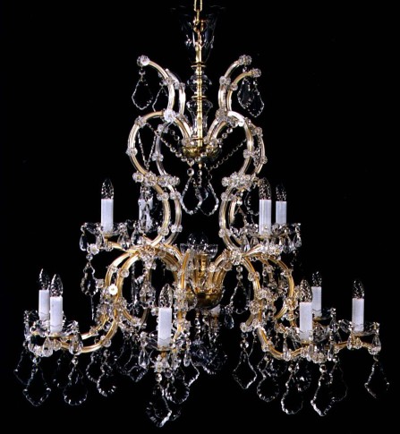 Lustre de Marie-Thérèse à 12 flammes en cristal avec des pendeloques