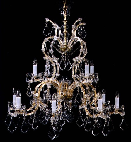 Lustre de Marie-Thérèse à 12 flammes en cristal avec des pendeloques