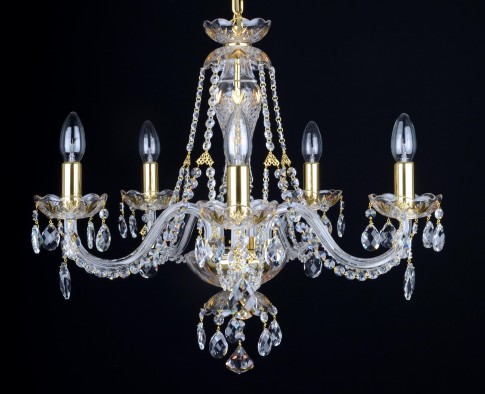 5 Arms gold decorated crystal chandelier with crystal almonds